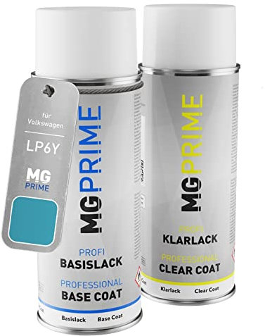 MG PRIME Autolack Sprühdosen Set für Volkswagen VW LP6Y / P6Y Türkis Metallic Basislack Klarlack Spraydose 400ml