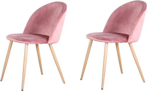 GrandCA HOME Set di 2 Sedie da Pranzo in Velluto, Sedie da Cucina con Cuscino del Sedile in Morbido Velluto, Sedie da Pranzo Imbottite per Soggiorno,Rosa