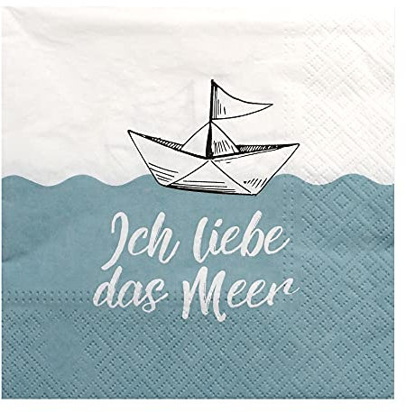 ***Hochwertige Papierservietten/Tafel-Servietten/Brunchservietten, Deko-Serviette, Motiv: Ich liebe das Meer. L/H 33 x 33 cm. Menge 40 Stück.