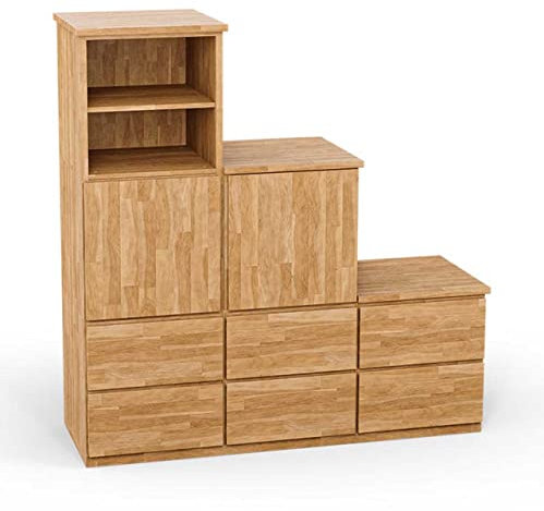 ben+camilla.com Square Massivholz Stufenregal Links-Anschlag | Regalwürfel-Set Dresden | 114,8 x 117,6 x 40 cm in Buche | mit Türen und Schubladen