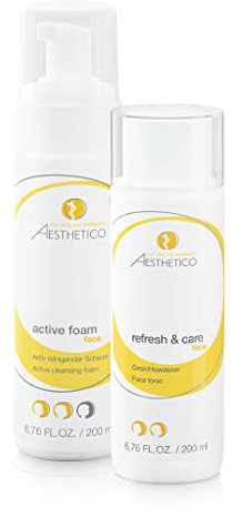 AESTHETICO active foam + refresh & care - Reinigungsschaum + Gesichtswasser für alle Hautbilder, 2x 200ml