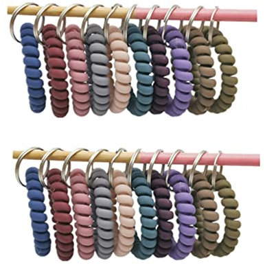 20 pcs Wristband Keychains, Plastic Coil Stretch Elastic Spring Spiral Bracelet Key Ring for Gym Pool ID Badge, Plastic ID Tags with Label Window for Keychain Pet Luggage Bag