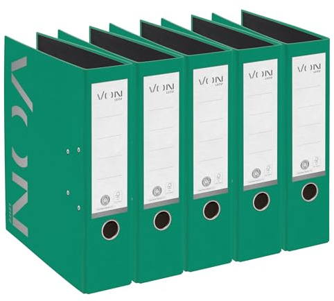 VON Leitz 5er Pack Ordner A4, 100 % Recyclingkarton, 80 mm Rückenbreite, Für 600 Blatt, Vollfarbig, Blauer Engel & FSC-zertifiziert, Für Schule, Studium & Haushalt, Grün, 10570055