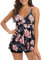Adigaber Maillot De Bain Deux Pièce Tankini Imprimé Rembourré Maillot avec Short de Garçon Maillots de Bain à Jupette Elégante Taille Haute Beachwear,Une Rose,XL