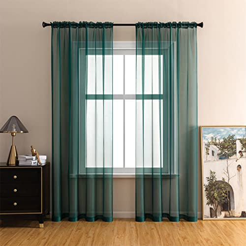 GYROHOME Lot de 2 voilages à Passe-Tringle, Filtre la lumière du Soleil, protège l'intimité en Polyester, pour Chambre à Coucher, terrasse, Porte de Chambre, Vert foncé, 100 x 200 cm