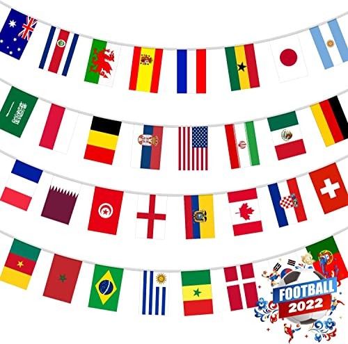 200 Stücke Länder String Flag,50m Euro Fußball 2024 EM Flaggenkette,164ft International String für Olympia Grand Flag World Cup Party Events Dekoratione Bars Clubs Fußballweltmeisterschaft (21*14cm)