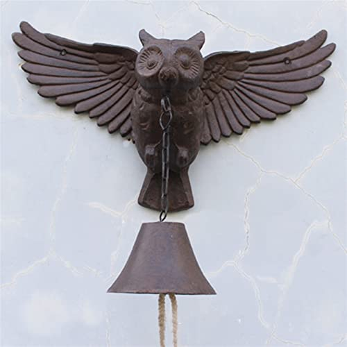 HEPPPP Vintage Gusseisen Große Eule Wand Bell Farm Haus Stil Handgemachte Retro Hand Cranking Wandmontierte Metall Willkommen Türglocke Mahlzeitglocke