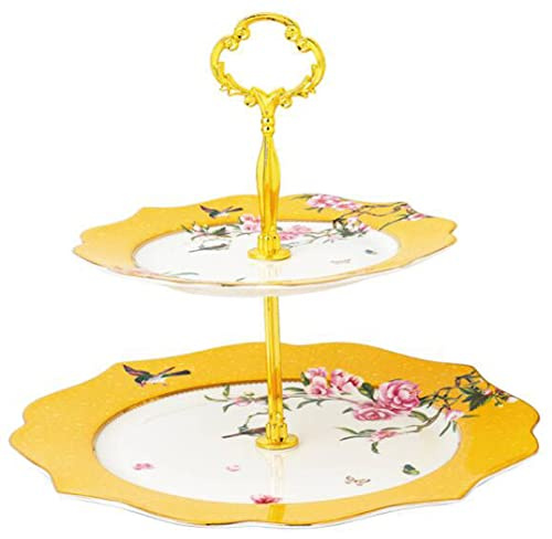 Eplze Pink Peony Flowers Ceramic Tea Set, 2-tier Cake Stand