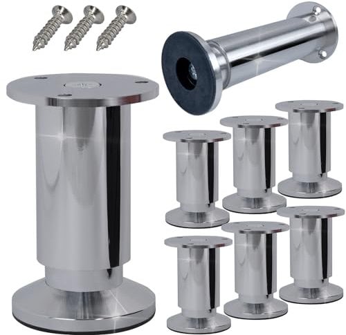 Stahlia Möbelfüße höhenverstellbar | Chrom Glanz | (8 Stück) Höhe: 10cm | Ø 38mm | 250Kg Belastbarkeit | Füße für Möbel Schrankfüsse Sofa Füße Möbelbeine