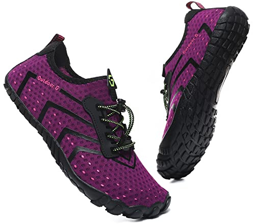 Hanani Chaussures Aquatiques pour Homme et Femme Séchage Rapide Chaussures de Surf Chaussures de plongée Légères Chaussons de Nager Aqua Water Shoes Unisexe Antidérapant Violet EU37