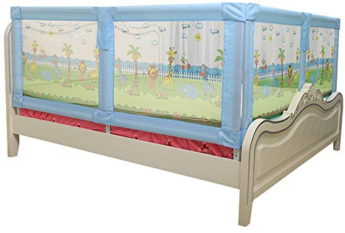 HAPPLiGNLY Baby-Bettgitter Bettgitter, Holz, mit Aufbewahrungstasche, Sicherheitsseitengitter, waschbares, atmungsaktives Netz für Doppelbett, Kinderbett, Queensize-Bett, blau (B), 180 * 75 c