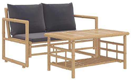 vidaXL Garten Lounge Set 2-TLG. Gartenmöbel Set mit Dunkelgrauen Kissen, Sitzgruppe für Garten Terrasse, Loungemöbel Bank Tisch, Bambus