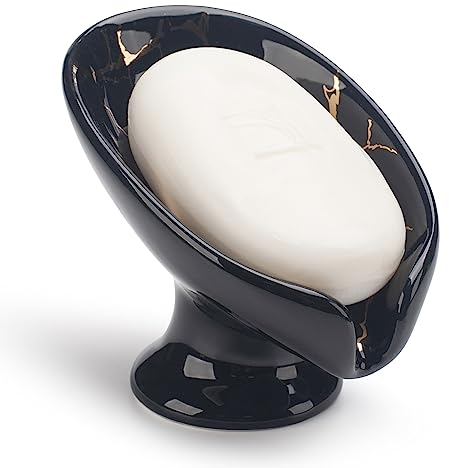 Porte Savon Auto Drainant pour Salle de Bain, Cuisine, Douche - Céramique, Noir