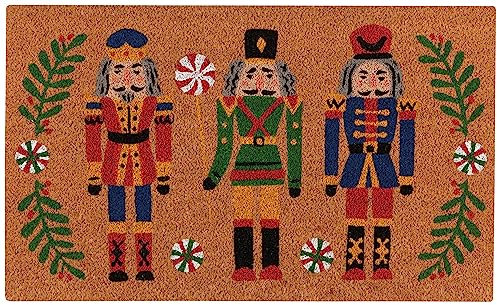 Now Designs Christmas Nutcracker Natural Coconut Fiber Printed Doormat Vinyl Backed, 18 x 30 in