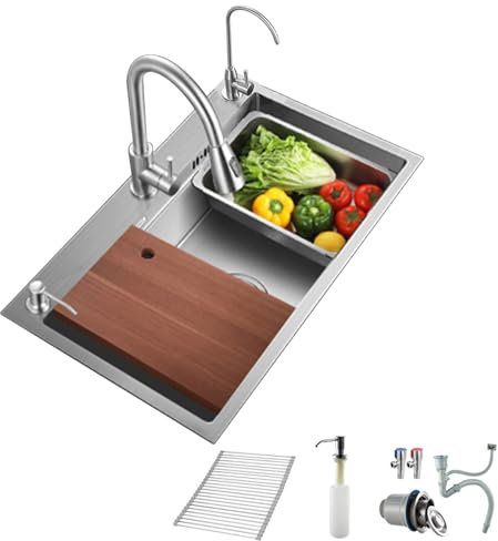 Küchenspülen,Spüle Aus Rostfreiem,1 Becken Waschbecken Küche,Mit ausziehbarem Wasserhahn,Wasseraufbereitungshahn,Seifenspender und anderem Zubehör.Geeignet für Küche, Balkon,Bar,Restaurant ( Size : 75