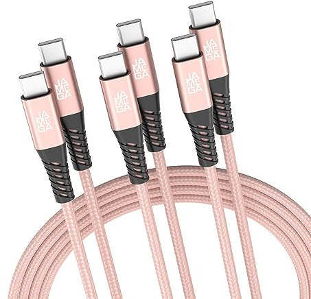 JAMEGA - USB Typ C Kabel Rosegold 2m 3er Set | USB C Lade & Datenkabel Fast Charge Snyc USB C Stecker auf Stecker kompatibel mit iPhone 15 Pro Max iPad Pro Air Samsung Macbook Tablets Huawei uvm.