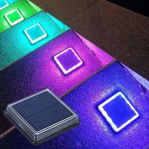 Lacasa 4-Stück Solar Bodenleuchten Aussen, Farbwechsel RGB LED Solarleuchten Garten Bodenleuchte, Eckig Solar Treppenbeleuchtung Außen Wasserdicht IP68 für Boden Weg Treppen Terrasse Beckenrand