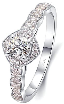 Bishilin Trauringe Weissgold 750 Damen, Hochzeit Ringe Quadrat 4-Steg-Krappenfassung mit Diamant 0.4ct Eheringe Nickelfrei Verlobungsringe für Frauen Größe 63