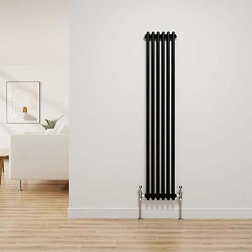 NRG Radiatore Tradizionale Nero in Ghisa 2 Colonne Verticale per Riscaldamento Centralizzato, Radiatori da Bagno 1500x290mm