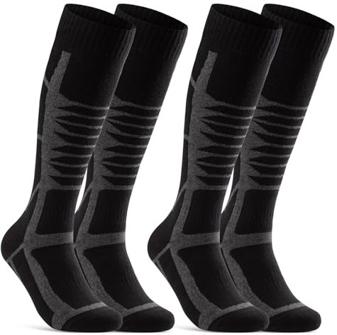 sockenkauf24 2 Paar Skisocken Herren & Damen Ski Kniestrümpfe 34175 WP (Schwarz 47-50)