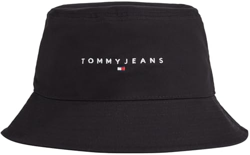 Tommy Jeans Herren TJM LINEAR Logo Bucket HAT AM0AM12895 Fischerhut, Schwarz, OS