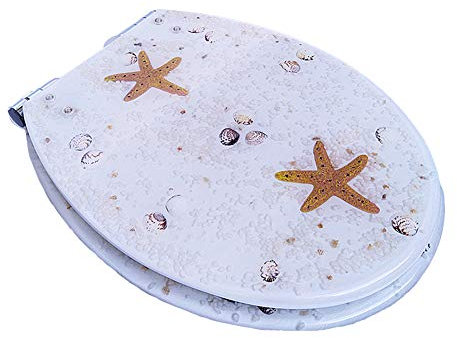 WC-Sitz aus transparentem Kunstharz, echte Muscheln und Sand, antibakteriell, verstellbar, Edelstahlscharnier, WC-Deckelabdeckung, langsame Absenkautomatik, obere Montage, V/O/U-Form,E (D)