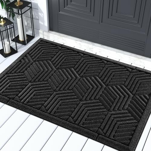 Yimobra Door Mat,Water Absorption rubber mat, Non Slip, Resist Dirt, Water Absorption, Easy Clean, 75x43 cm, Black