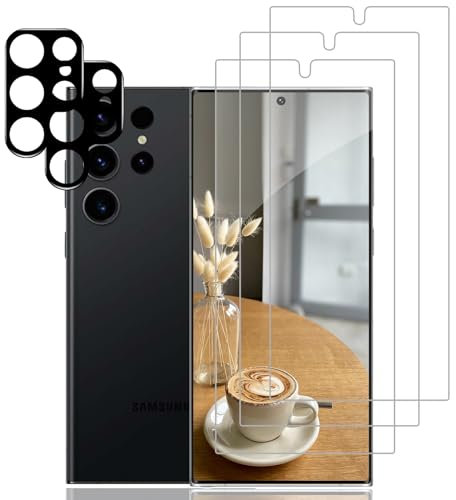 Verre Trempé pour Samsung Galaxy S24 Ultra, Film Protection écran Sans Bulles d'air, Ultra Résistant, Anti-Rayures, 3 Pièces écran + 2 Pièces Caméra