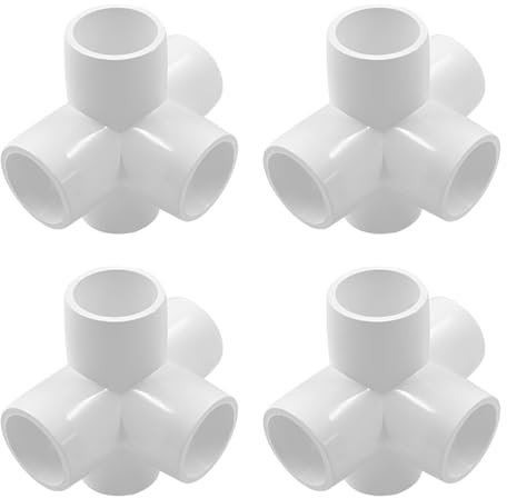 Biaungdo 4 raccordi per tubi in PVC da 1,27 cm, 5 vie, connettori ad angolo per mobili, raccordi ad angolo in PVC, per mensole fai da te da giardino, struttura in PVC (bianco)