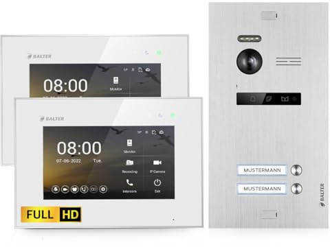 BALTER EVO HD Video Türsprechanlage Silver für 2 Familienhaus Kit, 2x Monitor 7