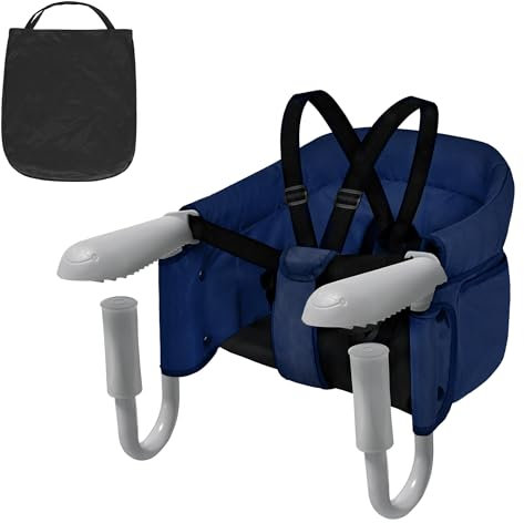 UISEBRT Tischsitz Faltbar Babysitz Hochstuhl Baby Sitzerhöhung Kindersitz mit Anti-Rutsch-Klemmen und Sicherheitsgurt, Tragbarer Hochstuhl Kinder Reisestuhl für zu Hause und Unterwegs, Blau