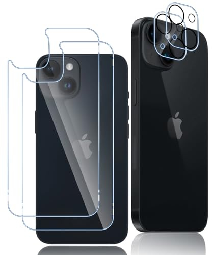 Oelrstfe Rückseite Schutzfolie für iPhone 14/13 mit Kameraschutz [2+2 Stück],9H Härte Zurück Hinten Displayschutzfolie,Bläschenfrei Kratzfest Ultra-Transparent Back Displayschutz,Backcover Schutzglas