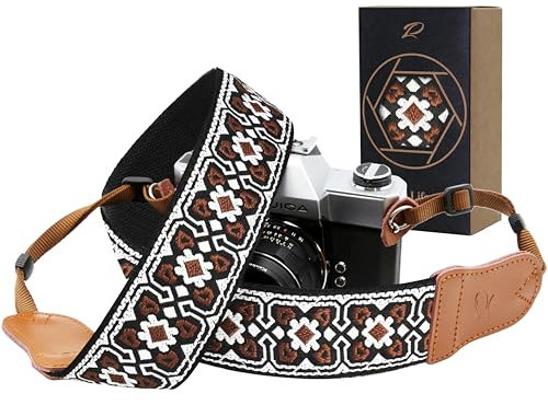 Padwa Lifestyle Camera Strap - 2 Wide Cowhide Head Cotton Camera Straps for Photographers,Vintage Universal Neck & Shoulder Camera Straps for All DSLR(Brown Flower)