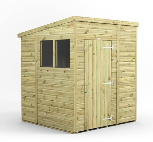 Powersheds High Grade Premium Pressure Treated Pent Shed Garden Wooden Shed with Heavy Duty Frame, Door & Window Flexibility made from Extra Thick Timber & Toughened Glass (6x6)