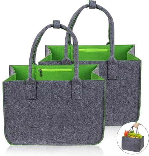 Ayuanb 2 Stk Filztasche Einkaufstasche, Praktische Einkaufstasche im Doppelpack, Faltbare Einkaufskorb 30L, 40x26x27 cm Filztaschen Shopper, Filz Tasche für Einkaufen, Grün