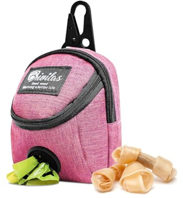 MultiValue - Borsa per snack per cani, borsa multifunzionale per addestramento in tessuto Oxford impermeabile con dispenser di sacchetti per bisogni per cani (Rosa, A)