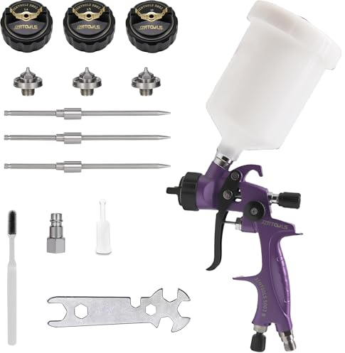 HVLP Spray Gun, 1.4 mm, 1.7 mm, 2.0 mm Stainless Steel Nozzle Paint Sprayer, 600 ml Capacity Paint Cup, Professional Gravity Feed Paint Sprayer for Primers and Varnishes