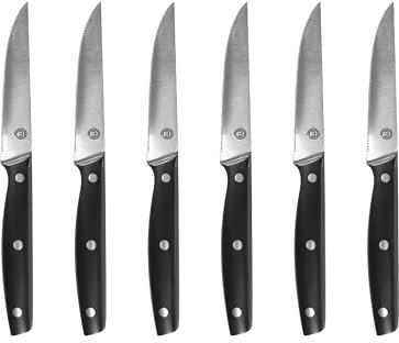MasterChef Coltelli da Bistecca per Tavola, Acciaio Inox, Tripli Rivettati, 6 Pezzi