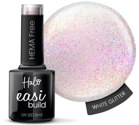Halo Easibuild White Glitter Builder Gel 8ml - UV/LED Nail Strengthener for Natural Growth, Nail Art & Professional Manicure Repair - Hema Free