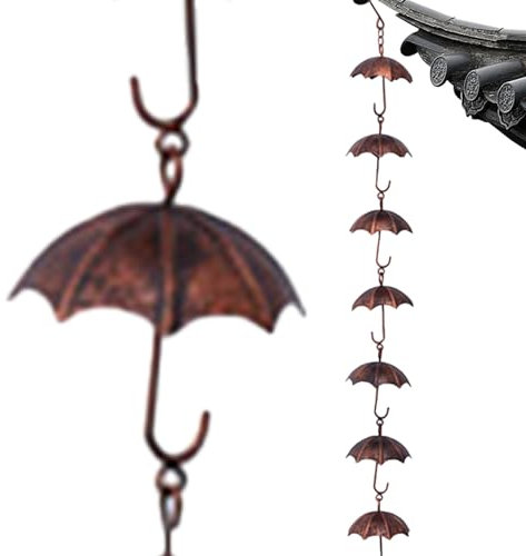 Catene di pioggia per grondaie, catena di pioggia da 39 pollici di catcher di pioggia lunghi drenaggio effettivo 8 ombrelli Catene di pioggia resistenti alla ruggine per decorazioni di crollo esterno