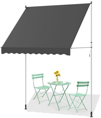 U-MAX Retractable Manual Awning 2x1.2m, Door Canopy, Sun Shade for Outdoor Patio Garden Balcony, Dark Grey