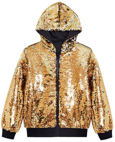 RUMAOZIA Herren Bomberjacke mit Kapuze, Langarm Party Club Metallic Glitzer Sequin Jacken Hoodie Kapuzejacke Baseball Glänzende Jacke Pailletten Jacke, Party Outfit, Karneval Kostüm Disco Jacke