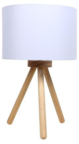 New Charming Tripod Table Lamp Natural Wooden Legs,and Fresh White Shade Perfect for Sideboard, Bedside Tables or Hallway Home Decor