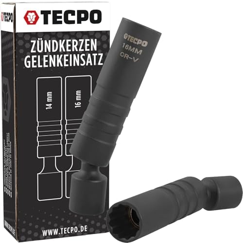 TECPO Zündkerzenschlüssel Universal 14 und 16mm, 2 Stück, magnetischer Steckschlüssel, Flexibel, Neigung, Winkel, Demontagewerkzeug, Vielzahn Gelenk Nuss, 3/8 Zoll