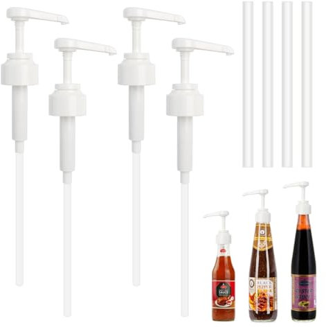 4 Pcs Pump Dispenser Reusable Oyster Sauce Pressure Nozzle Accurate Control Home Replacement Pump Bottle Nozzle for Kitchen Seasoning Liquid,Bathroom Liquid Soap Lotion (White)