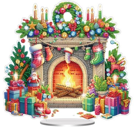Starnearby DIY Diamond Painting Weihnachten Tisch Deko, 5D Diamant Painting Weihnachten Neu, Diamond Painting Winter Stehend Kunst Set für Anfänger Hausgeschenk Deko (Kamin)