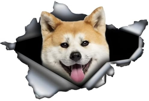 Autoaufkleber Akita Hund Aufkleber 18cm(7.1 Inch) Akita dog Car Sticker 3D Zerrissen Autoaufkleber Lustig Akita Hund Reflektierende Aufkleber Stoßstange Wasserdichte Lustig Dekor
