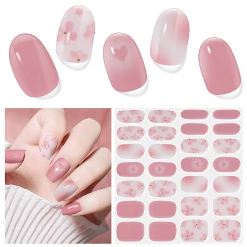 Nagelfolie UV Härtend - 28 Stück Nagelaufkleber Valentinstag Gel Nagelfolien Selbstklebend Gel Nail Strips für UV Lamp Lang Anhaltende Nagellackstreifen Gel-Nagelaufkleber Art Stickers DIY für Damen