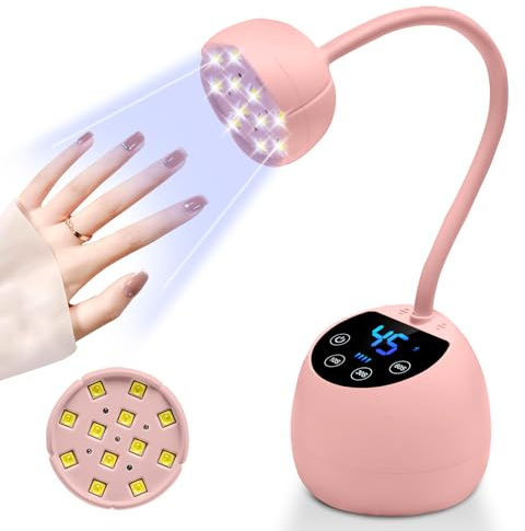 ANRUI UV Light for Nails, 36W Professional Mini UV Light for Gel Nails with Sensor, Flash Cure Gel Nail Lamp Gooseneck with 3 Timers LED Nail Lamp for DIY at Home -Pink