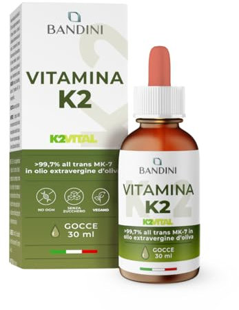 Bandini® Vitamina K2 MK-7 | 200 mcg per Goccia | Integratore in Olio Extravergine di Oliva | 30 ml con Contagocce | Supporto per Ossa e Coagulazione Normale | Alta Biodisponibilità | Facile Assunzione